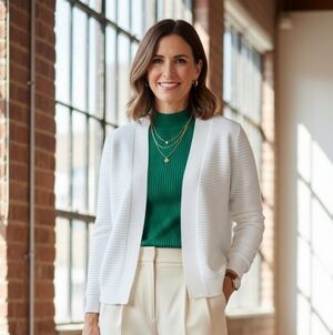 89th & Madison White Ribbed Textured Open Front Cardigan – Size M